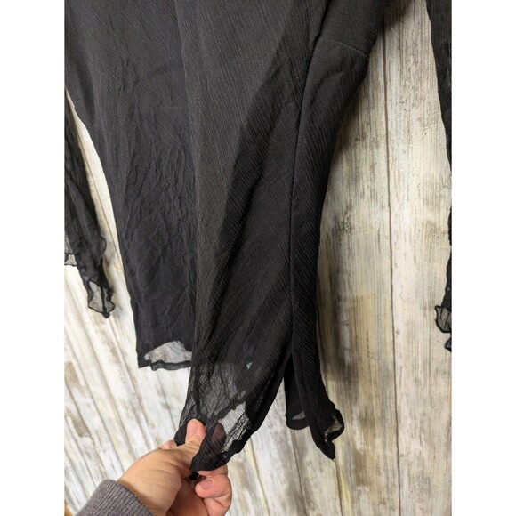 Separates 100% Silk Black Sheer 90s Y2K Witchy Top Whimsigoth Embellished Large - Picture 8 of 13